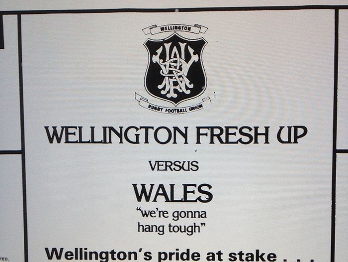 Wellington against international teams: versus Wales 1988